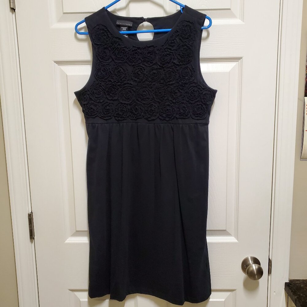 Apostrophe Little Black Dress w/Flowered Front Bodice Detail